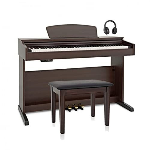Gear4music DP10X Pianoforte Digitale 88 Tasti Pesati Marrone con Supporto e 3 Pedali | 88 Tasti ad Azione Martelletto con Motore Sonoro Campionato, 24 Voci, Metronomo e Trasposizione, Stativo in Legno e 3 Pedali