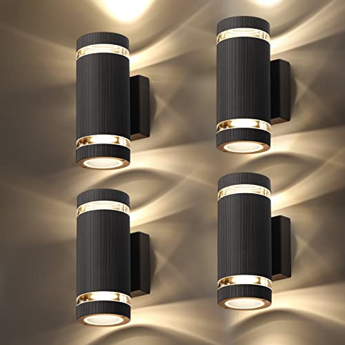 CELAVY LED Wandleuchte Wandlampe aussen 4 Stück, IP65 Außenlampe Aussenleuchte Außenleuchte Wand GU10, Modern Up Down Aussenbeleuchtung Außenwandleuchte Ausenbeleutung Terrasse Balkon Haus, Schwarz
