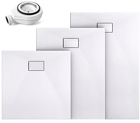 EMKE Duschwanne mit Siphon, Duschwanne 140x90 cm Anti-Rutsch, Duschtasse 140x90 mit Abdeckung und Ablaufgarnitur SMC Duschwannen Flach Zuschneidbar Duschwannen Weiß