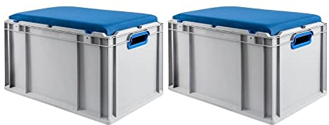 PROREGAL SparSet 2x Eurobox NextGen Seat Box Blau | HxBxT 36,5x40x60cm | 65 Liter | Griffe offen | Eurobehälter, Sitzbox, Transportbox, Transportbehälter, Stapelbehälter