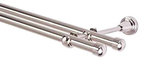 Barra de cortina de 480 cm, 2 vías, acero inoxidable, con aspecto de acero inoxidable, barra de cortina de metal, diámetro de 19 mm, doble