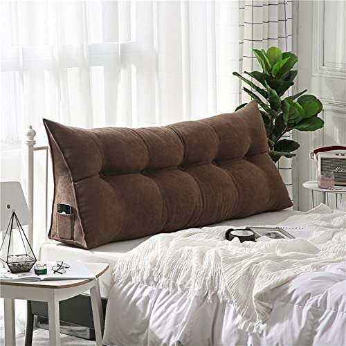 RAKTOV Großes Keil-Kopfteilkissen für Schlafzimmer, abnehmbarer Samtbezug, Rückenkissen für Tagesbett, dreieckiges Bett, Kopfstütze, Rückenstütze, Lesen, Rückenlehenkissen, 150 x 50 x 20 cm, Braun