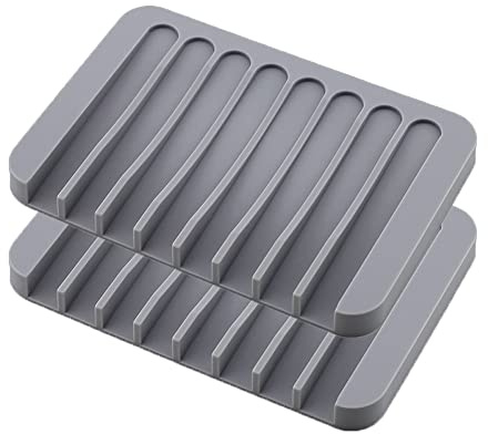 XHNFCU 2 Pezzi Piatto per Sapone Piatto Scolapasta in Silicone per Mantenere le Barre di Sapone Asciutte Supporto per Sapone Antiscivolo per Bagno, Doccia, Cucina, Sapone, Spugna (Grigio)
