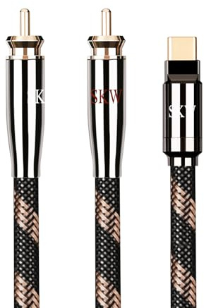 SKW Câble audiophile Type C vers 2RCA, Cuivre haute pureté Câble audio USB C vers RCA pour téléphone, ordinateur portable, amplificateur, haut-parleurs, mixeur, etc. (5m)