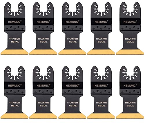 HEMUNC Oscillating Multitool Saw Blades Titanium 10-Pack, Professional Saw Blades for Soft Metal Nails Hard Material and Wood Plastic, Multi Tool Blades Kit for Oscillating Tool Accessories