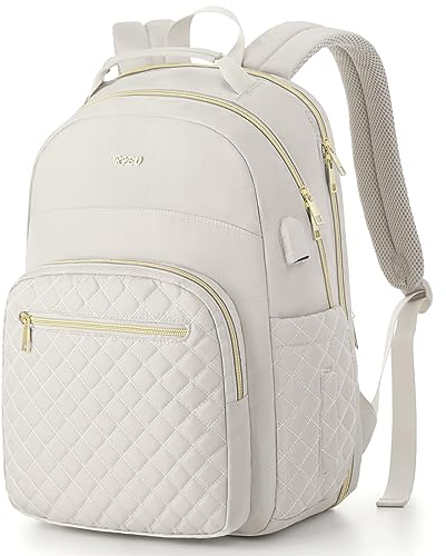 RJEU Rucksack Damen Laptop Tasche 15,6 Zoll,Modern Schulranzen Rucksack Schule Teenager Mädchen,Lehrertasche Damen for Studium Universität Freizeit,Beige
