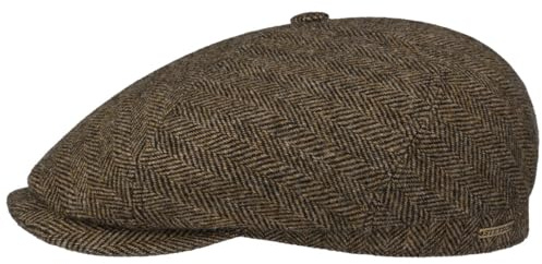 Stetson Brooklin Classic Herringbone Flatcap Schirmmütze 100% Wolle Herren Herbst Winter braun-beige 55 cm