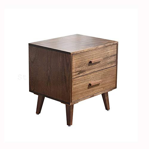 Mesita de Noche de Madera Maciza, mesita de Noche de Color Nogal, mesita de Noche Sencilla con cajón Doble para Dormitorio