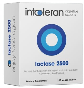 Intoleran Lactase 2500 Digestive Enzymes - 100 Tablet Dispenser | Supplement for Lactose Intolerance | Lactase Enzyme that Helps Digest Dairy & Lactose | Small Tablet & Ideal for Children | Vegan
