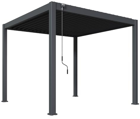 Rockford Gartenpavillon mit Dachlamellen 3 x 3 m - Stabile Terrassenüberdachung aus Aluminium - wasserdichte Pergola - Anthrazit
