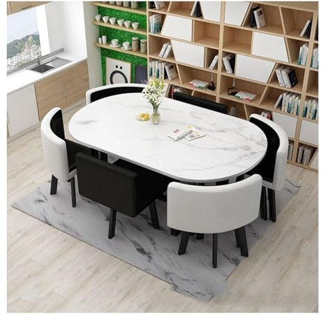 MNOIINM Oval Conference Esstisch und 6 Stühle PU -Sitzfläche, Holztisch und Metall Rahmen Business Office Rezeption Tisch Set Set