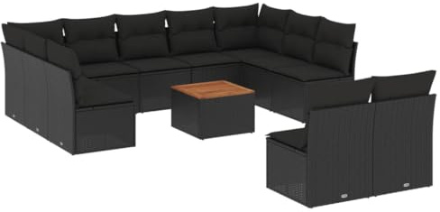 vidaXL Garten Sofagarnitur mit Kissen 12-TLG., Gartenmöbel Gartengarnitur, Sitzgruppe Sitzgarnitur, Lounge Sofa Garnitur Terrasse, Schwarz Poly Rattan