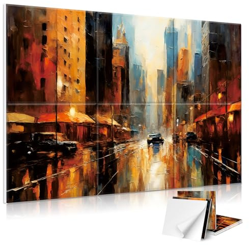 JBER Art Acoustic Panels, Large Wall Art Paintings for Wall Decoration | 6 Pack Self-Adhesive Sound Absorbing Panels for Living room, Bedhroom, Recording Studio,180 x 120 cm(City Twilight)