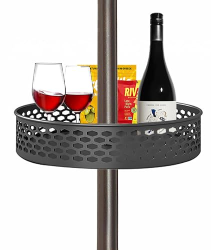 Grandhome 25,4 cm großer Terrassenschirm-Tisch für den Außenbereich, tragbares, rundes Tischtablett mit Schirmloch für Strand, Terrasse, Garten, Pool, Sonnenschirm, hohle Diamantform, Schwarz