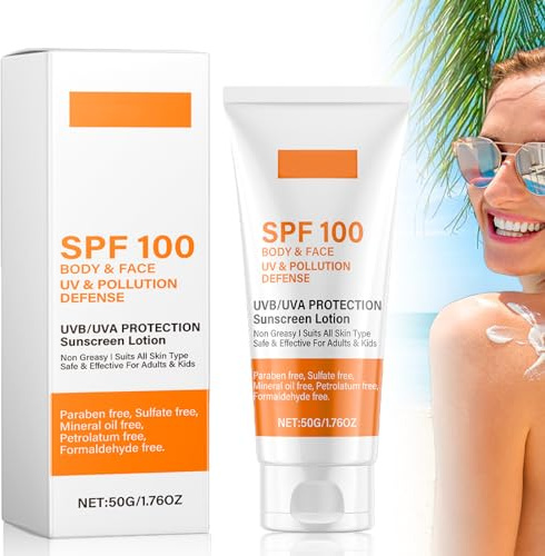 Protezione Solare SPF 100, Crema Solare Per Corpo e Viso Difesa Dai raggi UV e Dall'inquinamento, con Protezione UVB/UVA Lozione Solare 50g, Non Grassa, Adatta a Tutti i Tipi di Pelle (1pezzi)