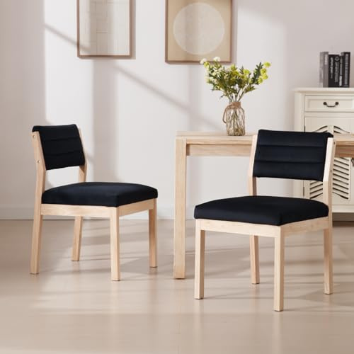 chairus 2er Set Samt Esszimmerstühle für Küchen Vintage Polsterstuhl Küchenstuhl mit Massivholzbeinen für esszimmer Wohnzimmer (Schwarz)