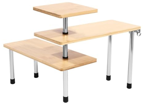 ARBGO 3-stufiges Gewürzregal, Eckregal Arbeitsplatten organisator 360° Drehbar mit 4 seitliche Haken Küchengewürz-Organisator, für Küche, Bad, Schrank, Holzfarbe