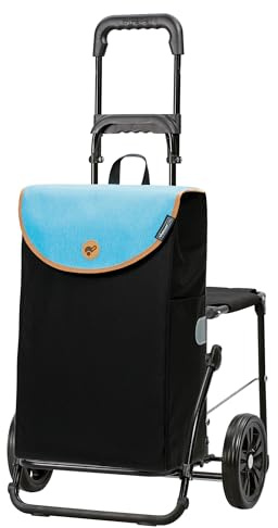 Andersen Einkaufstrolley - klappbar - 44 Liter - Mit Klappsitz bis 120 kg | höhenverstellbar - belastbar 50 kg - Stahlgestell - Trolley - Komfort Shopper Lova blau