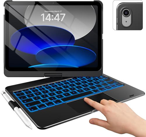 typecase Hülle mit Tastatur für iPad 11 (A16) / 10. Gen, 360° Drehbar | Bluetooth Tastatur mit Touchpad Stifthalter, 11 RGB-Hintergrundbeleuchtung, QWERTZ, Schwarz