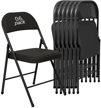 VISTACASA 6 Pack Padded Folding Chairs, Heavy Duty Metal Frame with PU Leather Seat & Back, 350 lbs Capacity Portable Stackable Indoor Outdoor Chairs for Party Wedding Office(Black, 6 Pack)