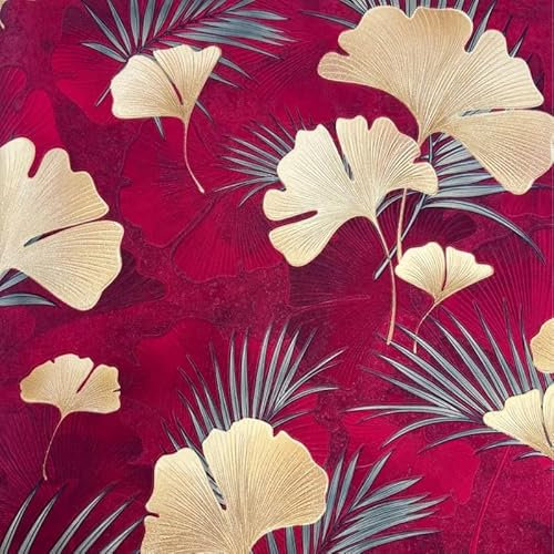 Papier Peint Intissé Feuilles De Ginkgo Rouge Papier Peint 3D pour La Maison Chambre Adulte Salon Décoration,Papier Peint Mural,Papier Peint Toilette 10,05 M X 0,53 M