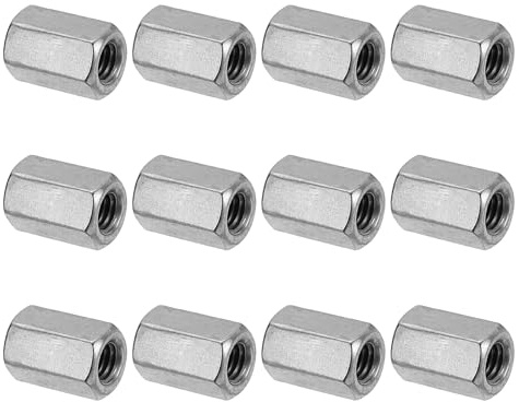 PATIKIL M6 x 15 mm 304 Edelstahl Sechskant-Kupplungsmuttern, 12 Stück Grobgewinde Sechskant Hülsenmutter Sechskant Verbindungsmutter Gewindehülse Langmutter, Silberton