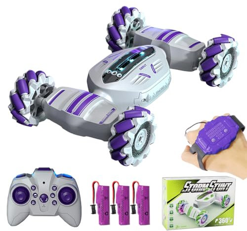 Teeggi Ferngesteuertes Auto RC Stunt Car ab 3-10 Jahre, Junge Mädchen Kinder Spielzeug, 4WD Handsteuerung, 360° Drehung Crawler Offroad Drift, Geschenk ab 6-12 Jähriger, 3 Batterien(Violett)