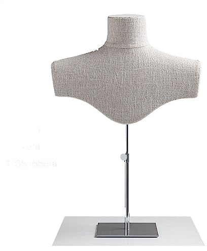 Organizador de Joyas Expositor de joyas Busto de exhibición de collar de lino Organizador de collar 3D Soporte de exhibición de joyas con base de metal, altura ajustable Busto de exhibición de collar