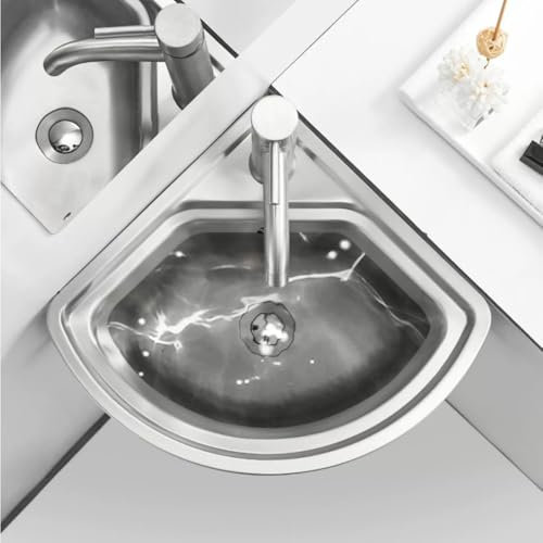 DSKJHI Waschbecken Eckwaschbecken 32x32x12 cm - Dreieckig Edelstahl -mit Überlauf Wasserhahn Waschtisch - for Wohnmobil Wohnwagen Boot Küche Badezimmer