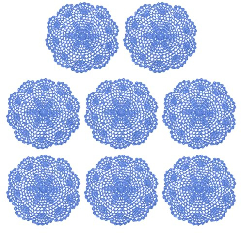 sourcing map Häkeldeckchen, 8 Stück, 20,3 cm – handgefertigter gehäkelter Baumwoll-Untersetzer, runde Spitzen-Tischsets mit Blumenmuster für Hochzeit, Party, Dekoration (blau)