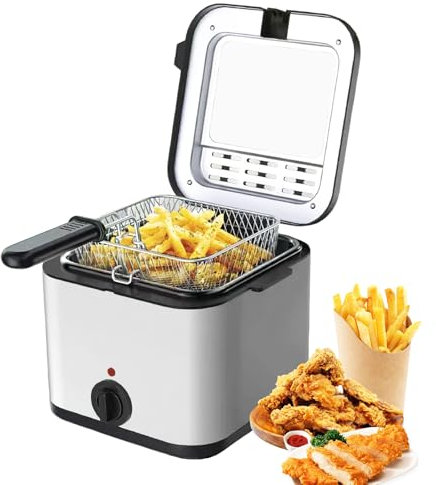 Qawner Friteuse à Huile, 2.5L, 1000W, Acier Inoxydable, Fenêtre de Visualisation, Plage De Température 80-190 ℃, Facile à Nettoyer, Pièces Amovibles