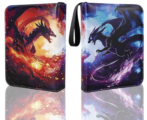 TESUKOITE Raccoglitore per carte collezionabili con 4 tasche, per bambini, può contenere fino a 440 carte, raccoglitore per carte da gioco, cerniera per ragazzi e ragazze (design con doppio drago