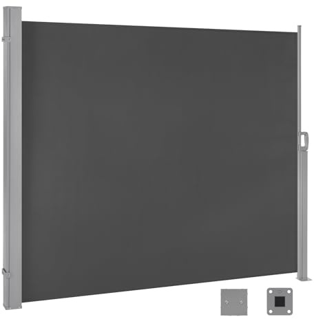 WOLTU Seitenmarkise ausziehbar, Markise 180x350 cm, Sichtschutz Sonnenschutz Windschutz, für Balkon Terrasse, Seitenrollo mit Wandhalterung, Anthrazit