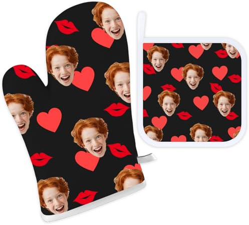 Personalised Face Oven Mitts and Pot Holders Set - Cooking Gifts for Bakers | Heat-Resistant Kitchen Essentials, Fun Cooking Accessories, Ideal for Baking Lovers, Family, Friends, Christmas Gift