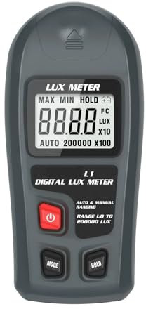 JCKJWL Medidor de Lux iluminómetro Digital probador de Lux 0,1-200000 Lux/0,01-20000 FC Sensor LCD Luxómetro de Bolsillo probador de Medida Manual Medición del Brillo de la Intensidad de la Ilumina