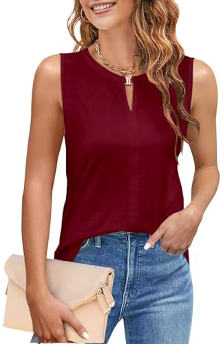 NAIOSS Damen Tops Elegant Oberteile Sommer Shirt ärmellos V-Ausschnitt Tank Tops Blusetop(Weinrot/M)
