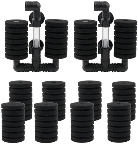 ROSYLEVE 2 st akvarium dubbel svampfilter akvariumssats, luftlyft akvariumsfilter med 8 reservsvampar för biologisk och mekanisk filtrering, svampfilter för Bettas räkor avel