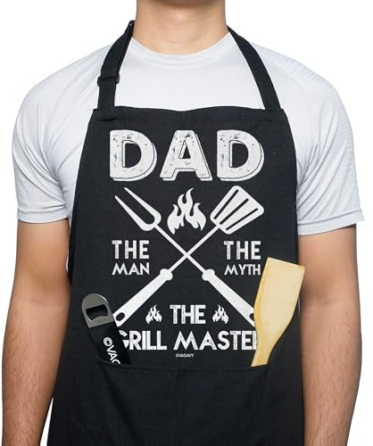 ALUNME Funny Black Cotton Apron for Men, BBQ Grill Cooking Gift for Dad, Husband, Father's Day (Dad the Legend)