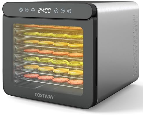 FANTASK Dörrgerät mit 7 Edelstahl-Schalen, Dörrautomat mit 24H Timer & 30-75℃ Temperatur, 600W Trocknungsmaschine für Fleisch, Gemüse & Obst, 34 x 40,5 x 32cm