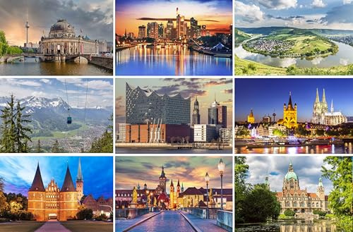 Postkarten-Set Deutschland - 9 Ansichtskarten / Grußkarten / Karten | Bilder Fotos aus Berlin Frankfurt Hamburg (Elbphilharmonie) Hannover Köln (Dom) Lübeck Würzburg Garmisch (Bayern/Alpen)