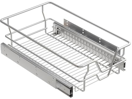 STORKING Teleskopschublade - Verchromt Ausziehbare schublade Setwahl- Küchenschublade Korbauszug Schrankauszug, Schubladeneinsätze für Küchenschrank (30cm B/43cm T)