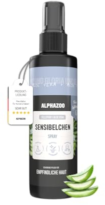 alphazoo Sensibelchen Fellspray für Hunde 250ml - schonende Fellpflege bei empfindlicher Hundehaut mit Sheabutter, Aloe Vera & Jojobaöl - Einfache Anwendung - Ideal für Sensible Hunde