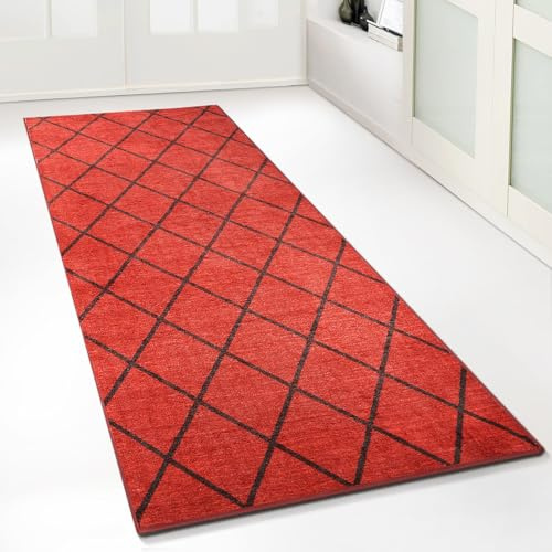 casa pura Teppichläufer mit Muster - maßgefertigter Teppich Läufer für Küche, Flur & Wohnraum - Cosenza Rot (80 x 200 cm)