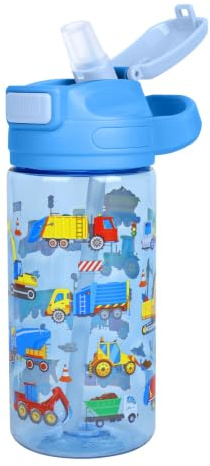 decalsweet Gourde Enfant Sans BPA, 480ml Gourde Maternelle Paille Véhicules | Bouteille Enfant Anti-Fuite,avec Poignée,Gourde Sport pour Filles et Garçons,pour École & Sport,Portable,Facile à nettoyer