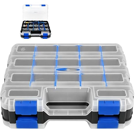 Doppelseitige Schrauben Sortierbox, 34 Fächer Kleinteile Organizer mit Abnehmbaren Trennwände, Schraubenbox Aufbewahrung für Schrauben, Nägel & Kleinteile, Stapelbar für Heimwerker & Werkstatt (Blau)