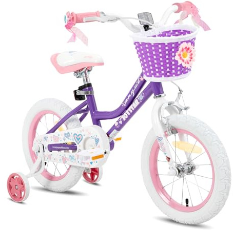 JOYSTAR 12/14/16/18 Zoll Kinderfahrrad für 2-8 Jahre alte Mädchen, 12/14/16/18 Zoll Mädchenfahrrad mit Stützrädern und Korb,Blau | 12-20 Zoll Fahrrad mit Trainingsrädern, Puppensitz, Luftschlangen & Korb Kinderfahrrad