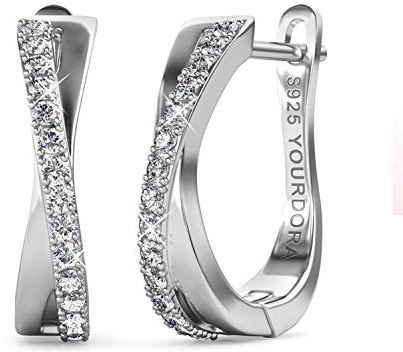 YOURDORA Creolen Silber Damen Klein Ohrringe 925 Silber Rhodiniert Kreolen 15mm mit Zirkonia aus Österreich