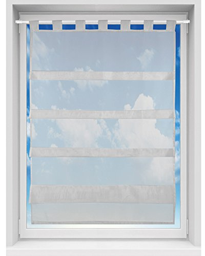 Bestgoodies Bistrogardine in transparent mit Raffoptik, einfarbige und lichtdurchlässige Voile-Scheibengardine mit Schlaufe, in vielen Größen verfügbar (80 x 110 cm/grau - Silbergrau)