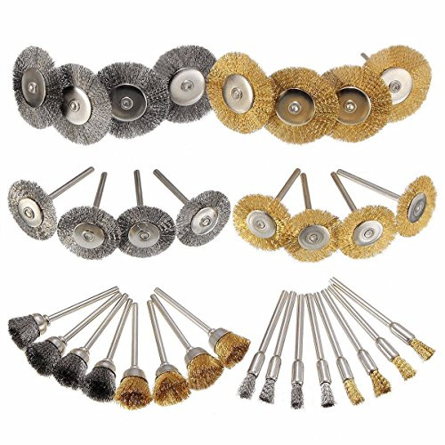 36 Pieces Brass Steel Polishing Rotary Tool Pencil Wire Brush, Wheel and Cup Steel Brushes 1/8 (3mm) Shank for Dremel Buffing Accessories