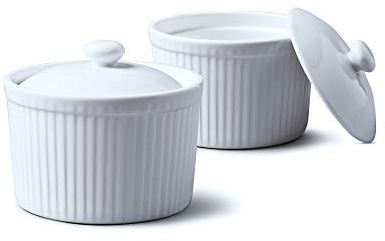 WM Bartleet & Sons 1750 TSET34 Set of 2 Traditional Porcelain Deep Ramekins 9cm Diameter with lids – White